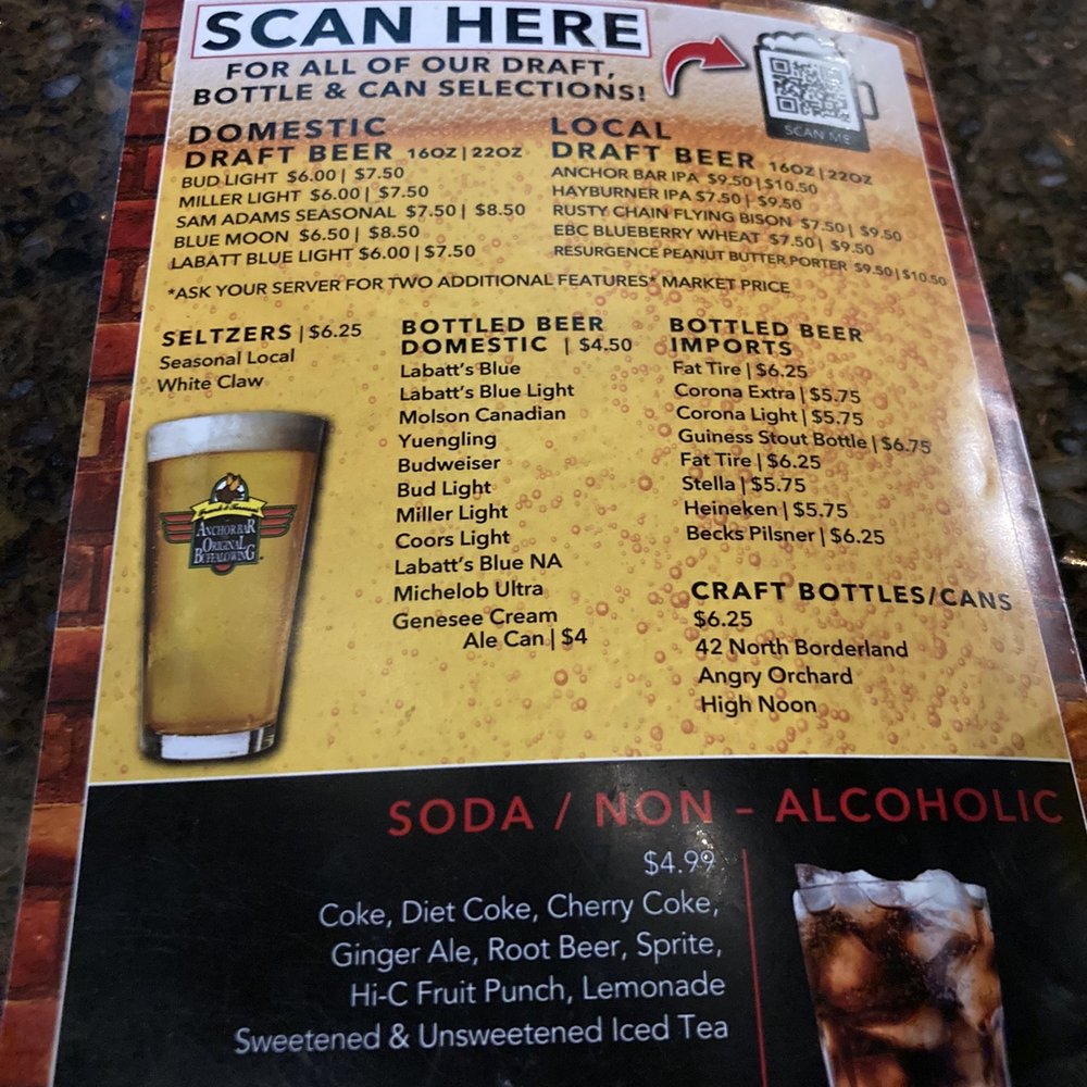 Anchor Bar - Niagara Falls - Drinks menu - Chicken Wings Near Me - Niagara Falls, New York