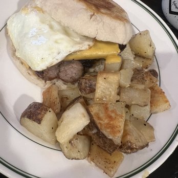 The Hive - Sausage, egg, and cheese English muffin with fried potatoes - Breakfast & Brunch Near Me - Erlanger, Kentucky