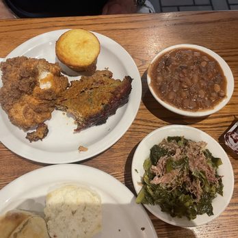 Cracker Barrel Old Country Store - My fiancé's half chicken and half meatloaf with a side of navy beans and Turnip Greens. - Breakfast & Brunch Near Me - Gainesville, Florida Cracker Barrel Old Country Store - My fiancé's half chicken and half meatloaf with a side of navy beans and Turnip Greens. - Breakfast & Brunch Near Me - Gainesville, Florida