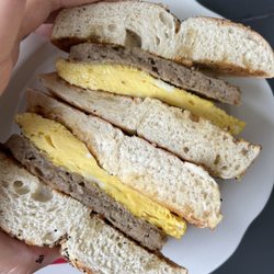 Island Provisions - Everything bagel with egg, impossible breakfast sausage, and hot honey!