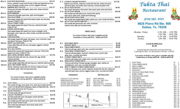 Menu photo 1 Tukta Thai Dallas, TX Menu photo 1 Tukta Thai Dallas, TX