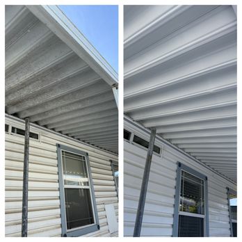 Highland Cleaning Services - Before & after picture of the underside roof entryway & side of house. - Gutter Services Near Me - Paso Robles, California Highland Cleaning Services - Before & after picture of the underside roof entryway & side of house. - Gutter Services Near Me - Paso Robles, California