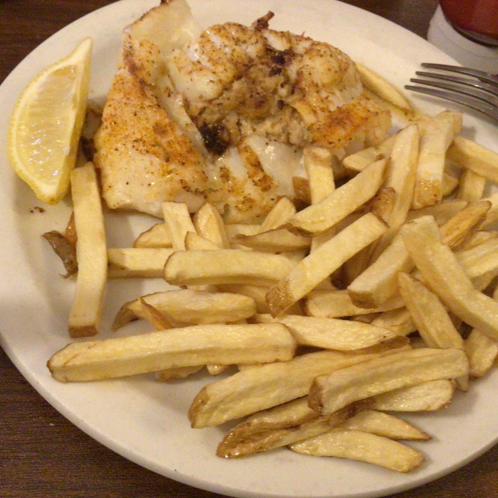 Crab stuffed broiled fresh haddock with fresh cut fries Crab stuffed broiled fresh haddock with fresh cut fries