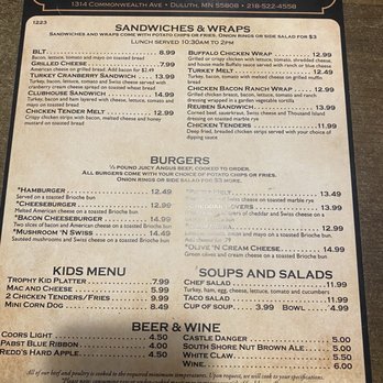 Trophy Cafe - Menu 8/3/24 - Trophy Cafe menu in Duluth, MN, offers sandwiches, wraps, burgers, kids' meals, soups, salads, and drinks, with prices and descriptions. - Cafes Near Me - Duluth, Minnesota