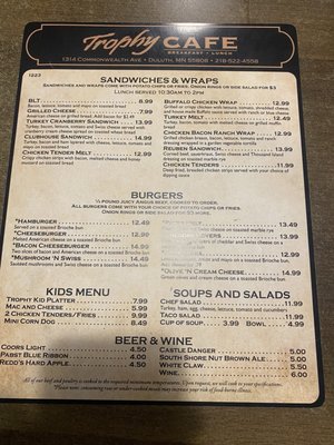 Menu photo 1 Trophy Cafe Duluth, MN