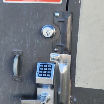 Ray's Key & Lock - Trilogy commercial keypad lever lock installed with latchguard plate - Keys & Locksmiths Near Me - Torrance, California Ray's Key & Lock - Trilogy commercial keypad lever lock installed with latchguard plate - Keys & Locksmiths Near Me - Torrance, California