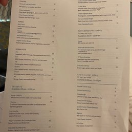 In-room dining menu