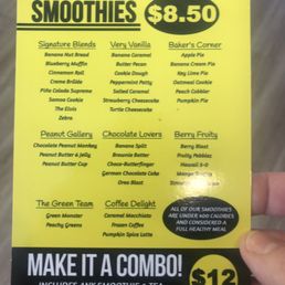 Smoothie menu as of February 2021 Smoothie menu as of February 2021