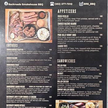 Backroad’s Smokehouse BBQ - Menu 1 - Smokehouse Near Me - Pink Hill, North Carolina