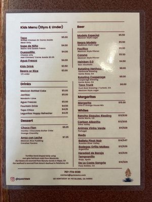 Menu photo 5 Quiote Petaluma, CA