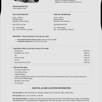 Alamo Rent A Car - Pre booked confirmation - Car Rental Near Me - Memphis, Tennessee Alamo Rent A Car - Pre booked confirmation - Car Rental Near Me - Memphis, Tennessee
