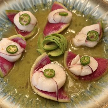 Tulum Mexican Cuisine - Ceveche Scallops in lime based verde sauce. It was a new experience for me. Tad fishy Sunday night. $25.00 - Mexican Near Me - San Antonio, Texas