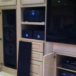 Power On Installs - Marantz preamp top shelf  Two Krell s275 amps:   a JTR 210rt speaker.