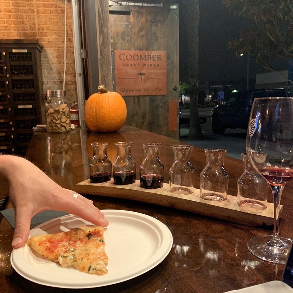 Coomber Craft Wines - Tasting with Rosewood pizza, which was delivered free and went wonderfully with the red wine flight - Wine Tasting Room Near Me - Oceanside, California Coomber Craft Wines - Tasting with Rosewood pizza, which was delivered free and went wonderfully with the red wine flight - Wine Tasting Room Near Me - Oceanside, California