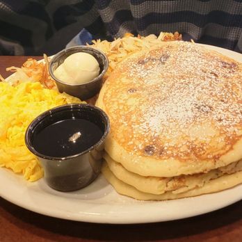 Cappys Cafe - Chocolate chip pancake meal with hashbrown and eggs - Breakfast & Brunch Near Me - Newport Beach, California