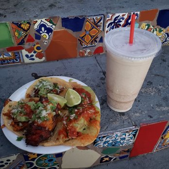 Tacos a Cabron - The big chonky taco at the 7 o'clock position is the costilla (rib). So tender, so good!!! Washed it down with the horchata! - Tacos Near Me - East Los Angeles, California Tacos a Cabron - The big chonky taco at the 7 o'clock position is the costilla (rib). So tender, so good!!! Washed it down with the horchata! - Tacos Near Me - East Los Angeles, California