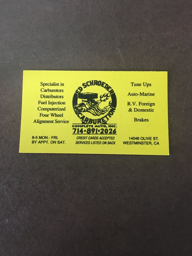 ED SCHROEDER CARBURETION COMPLETE AUTO, INC Updated August 2024 20