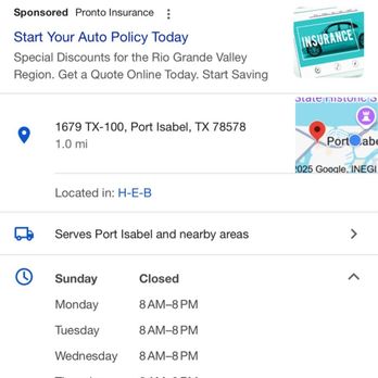Pronto Insurance - Hours for location - Auto Insurance Near Me - Port Isabel, Texas Pronto Insurance - Hours for location - Auto Insurance Near Me - Port Isabel, Texas