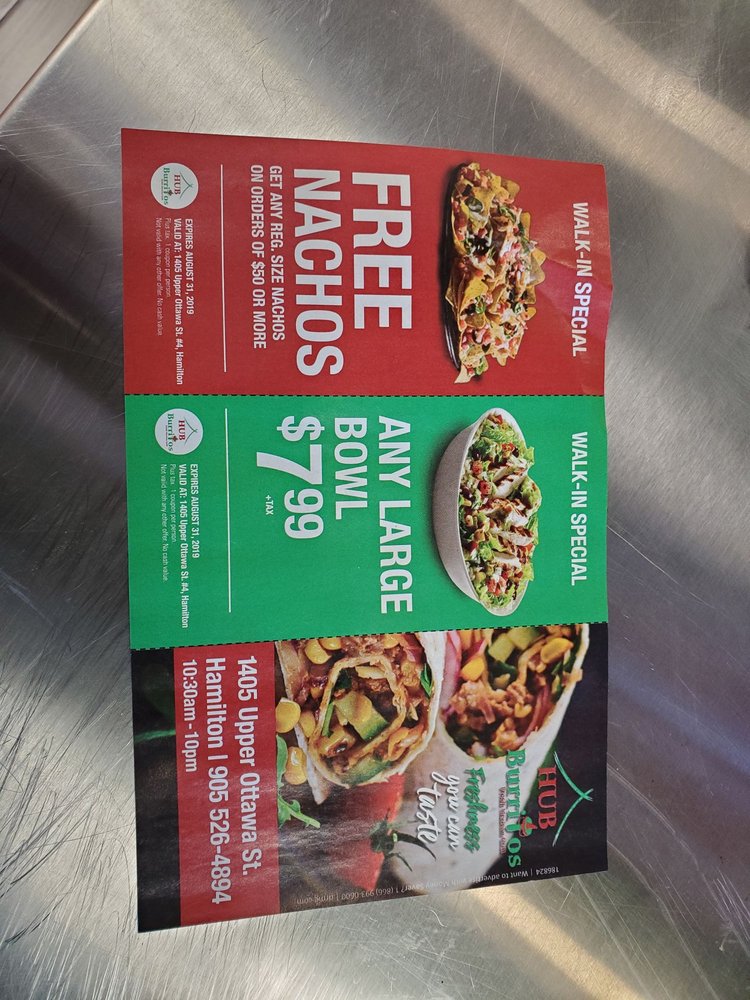HUB BURRITOS Updated September 2024 1405 Upper Ottawa Street, Hamilton, Ontario Mexican
