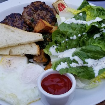 Curio - THE HANGOVER "CURIO": 2 eggs any style, breakfast potato, littler gem salad, choice of toast, choice of bacon, sausage or pancetta ($16) - Bars Near Me - San Francisco, California