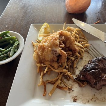 Jeffrey's Prime Rib & Lobster - 6oz filet, fried lobster w/shoestring potatoes, green beans - Seafood Near Me - Osage Beach, Missouri Jeffrey's Prime Rib & Lobster - 6oz filet, fried lobster w/shoestring potatoes, green beans - Seafood Near Me - Osage Beach, Missouri