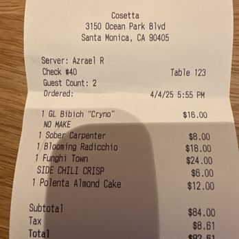 Cosetta - Check out - Italian Near Me - Santa Monica, California