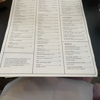 Uchibā Austin - The food choices in front of me, paper menu - Cocktail Bars Near Me - Austin, Texas