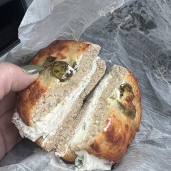 The Twisted Bagel Company - Jalapeño cheddar bagel with bacon scallion cream cheese. The texture was very weird. Taste was good, just not like a bagel.