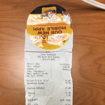 Texas Roadhouse - Receipt - Steakhouses Near Me - St. Joseph, Missouri Texas Roadhouse - Receipt - Steakhouses Near Me - St. Joseph, Missouri