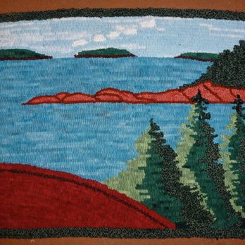 Chapter Two Gallery - "To the Point" -- Hand-dyed wool, hand-hooked, original design rug - Art Galleries Near Me - Corea, Maine Chapter Two Gallery - "To the Point" -- Hand-dyed wool, hand-hooked, original design rug - Art Galleries Near Me - Corea, Maine