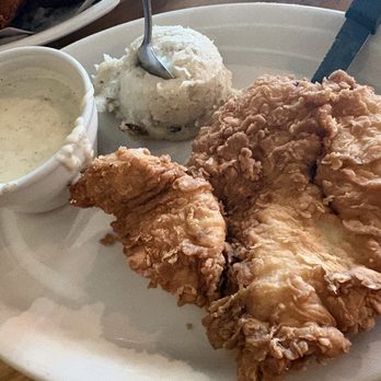 Mr C's Fried Chicken & Waffles - Chicken fried chicken / 2 sides  I chose mashed potatoes and onion rings (not pictured but were great too!) - American Near Me - San Antonio, Texas