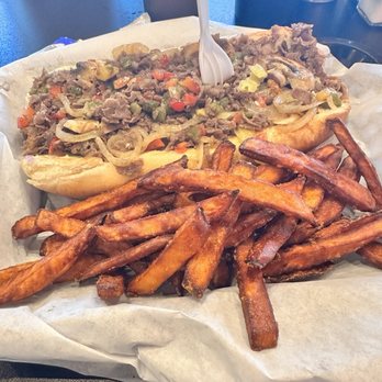 Philly Dave's - 10" Philly with Shaved Ribeye on Amorosa Bread from Philly Sweet Potato Fries - Breakfast & Brunch Near Me - Fort Worth, Texas Philly Dave's - 10" Philly with Shaved Ribeye on Amorosa Bread from Philly Sweet Potato Fries - Breakfast & Brunch Near Me - Fort Worth, Texas