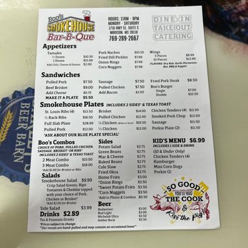 Boo’s Smokehouse Bar-B-Que - Menu - Barbeque Near Me - Madison, Mississippi Boo’s Smokehouse Bar-B-Que - Menu - Barbeque Near Me - Madison, Mississippi