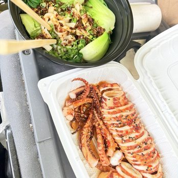 88 Bao Bao - Chili oil noodles with side of grilled squid and it's - Dim Sum Near Me - Roseville, California 88 Bao Bao - Chili oil noodles with side of grilled squid and it's - Dim Sum Near Me - Roseville, California