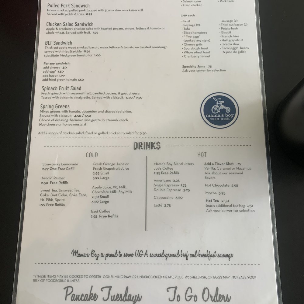 Mama's Boy - Menu - Southern Near Me - Athens, Georgia