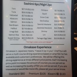 Sushi menu