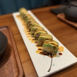 Tekka Sushi - Caterpillar roll?  Not sure but it was delicious. Avocado outside, shrimp tempura and imitation crab on the inside.