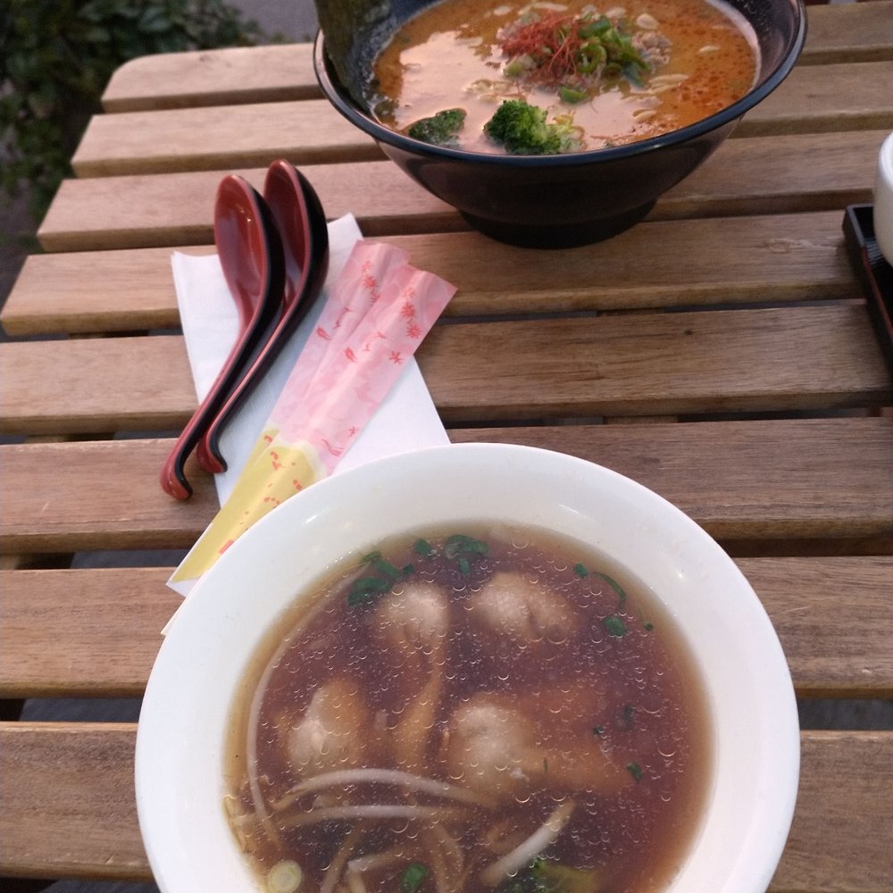 Wonton soup (front), tantan noodles Wonton soup (front), tantan noodles
