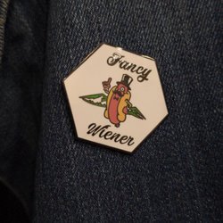 Sporting a Fancy Weiner pin on my favorite denim jacket. NBD.