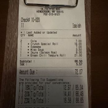 Kai Sushi - Meal for two people with no alcohol. - Sushi Bars Near Me - Henderson, Nevada