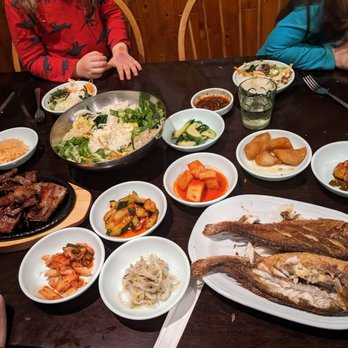 IL MEE Korean Restaurant - Our family feast! Bibimbap (mixed rice with veggies, no sauce), galb (braised ribs), and gulbi (whole fried fish) with banchan (side dishes) - Korean Near Me - Marietta, Georgia IL MEE Korean Restaurant - Our family feast! Bibimbap (mixed rice with veggies, no sauce), galb (braised ribs), and gulbi (whole fried fish) with banchan (side dishes) - Korean Near Me - Marietta, Georgia