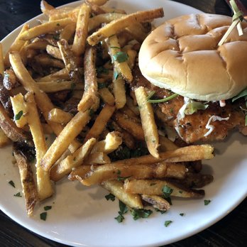 Black Oak Kitchen & Drinks - Salmon burger with truffle fries - Comfort Food Near Me - Coventry, Rhode Island