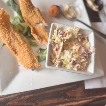 Galveston Seafood Company - Senior plate with two catfish filets and coleslaw. - Seafood Near Me - Abilene, Texas Galveston Seafood Company - Senior plate with two catfish filets and coleslaw. - Seafood Near Me - Abilene, Texas