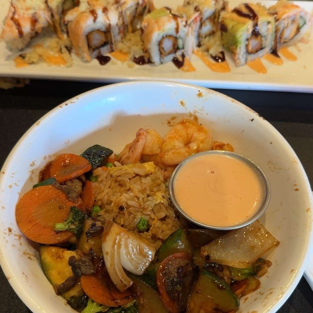 Shrimp hibachi bowl and Sushi Shrimp hibachi bowl and Sushi