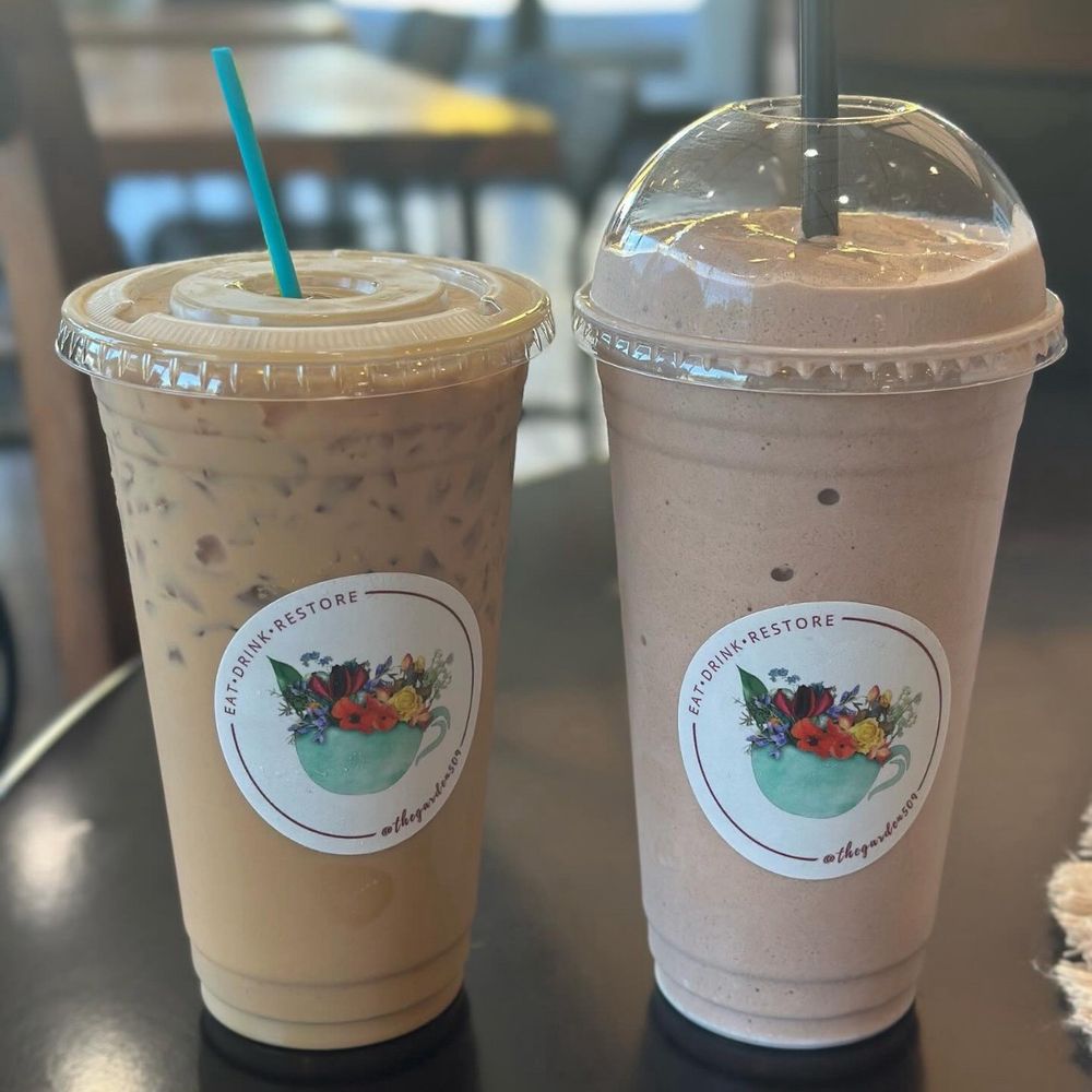 The Garden Coffee and Local Eats - Fall in a cup Iced coffee and a Chocolate isagenix protein shake - Coffee & Tea Near Me - Spokane Valley, Washington