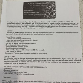 Alpha Blue Pool Services - Our service agreement and company beliefs - Pool Cleaners Near Me