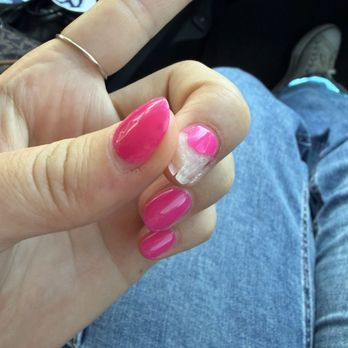 Queen Bee Nails & Spa - Cracked my nail in had, this was an hour after they were supposed to "fix" my nail. - Nail Salons Near Me - Fresno, California