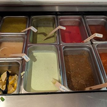 The Quesadillas - Salsa Ladles are nicely marked ;D Fave is the Pina, Roasted and Chipotle YUM - Mexican Near Me - Tucson, Arizona