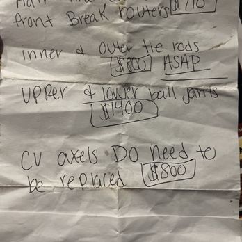 Jimmy Brown's - The list that Scott had me write down, and said it was "URGENT." No. Wrong. Sorry Bastards. - Auto Repair Near Me - Tyler, Texas