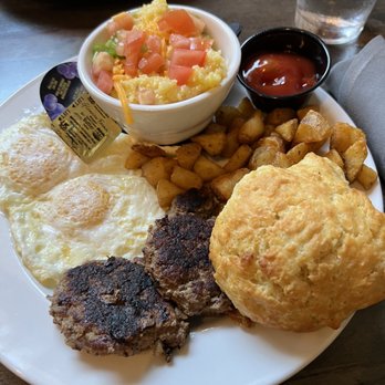 B Matthews Eatery - Eggs Turkey Apple Sausage Cheese Grits Breakfast Potatoes Biscuit - New American Near Me - Savannah, Georgia B Matthews Eatery - Eggs Turkey Apple Sausage Cheese Grits Breakfast Potatoes Biscuit - New American Near Me - Savannah, Georgia